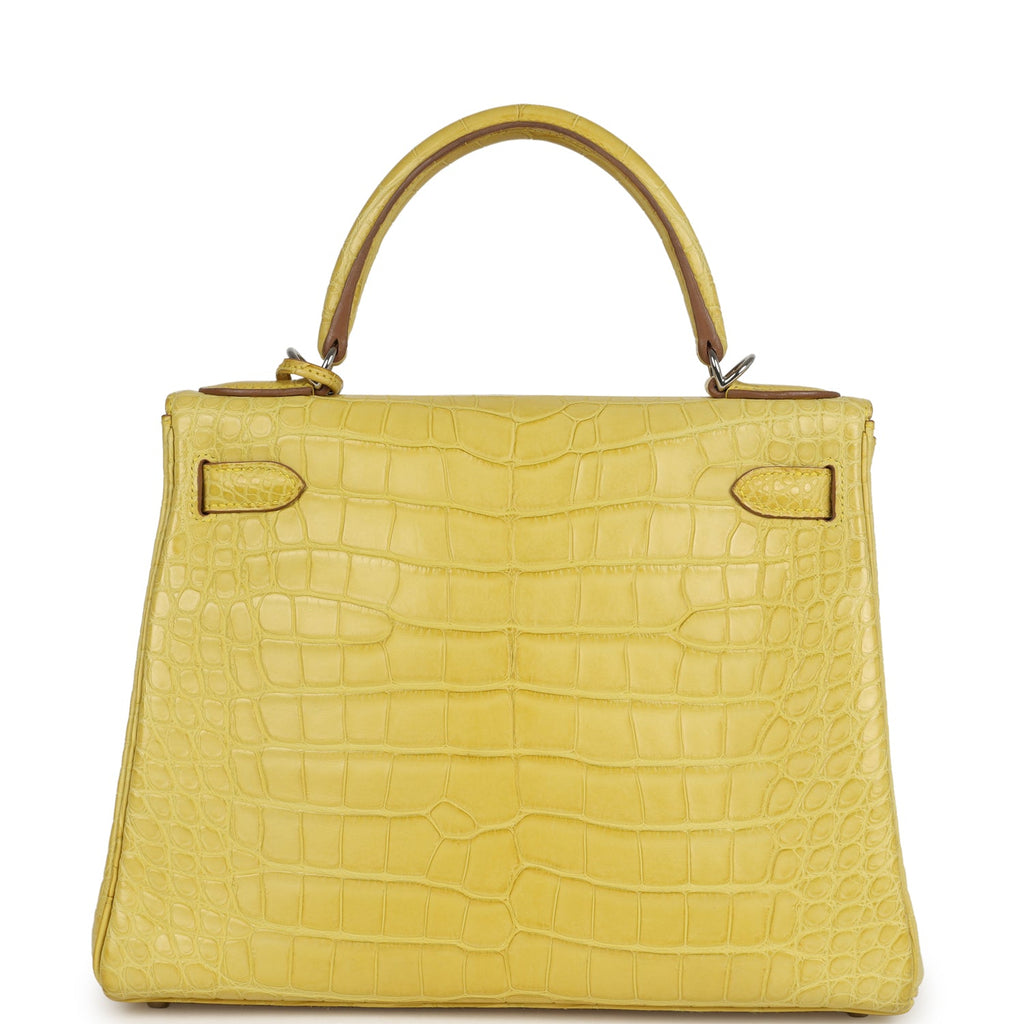 Pre-owned Hermes Kelly Retourne 28 Mimosa Matte Alligator Mississippiensis Palladium Hardware - Image 6