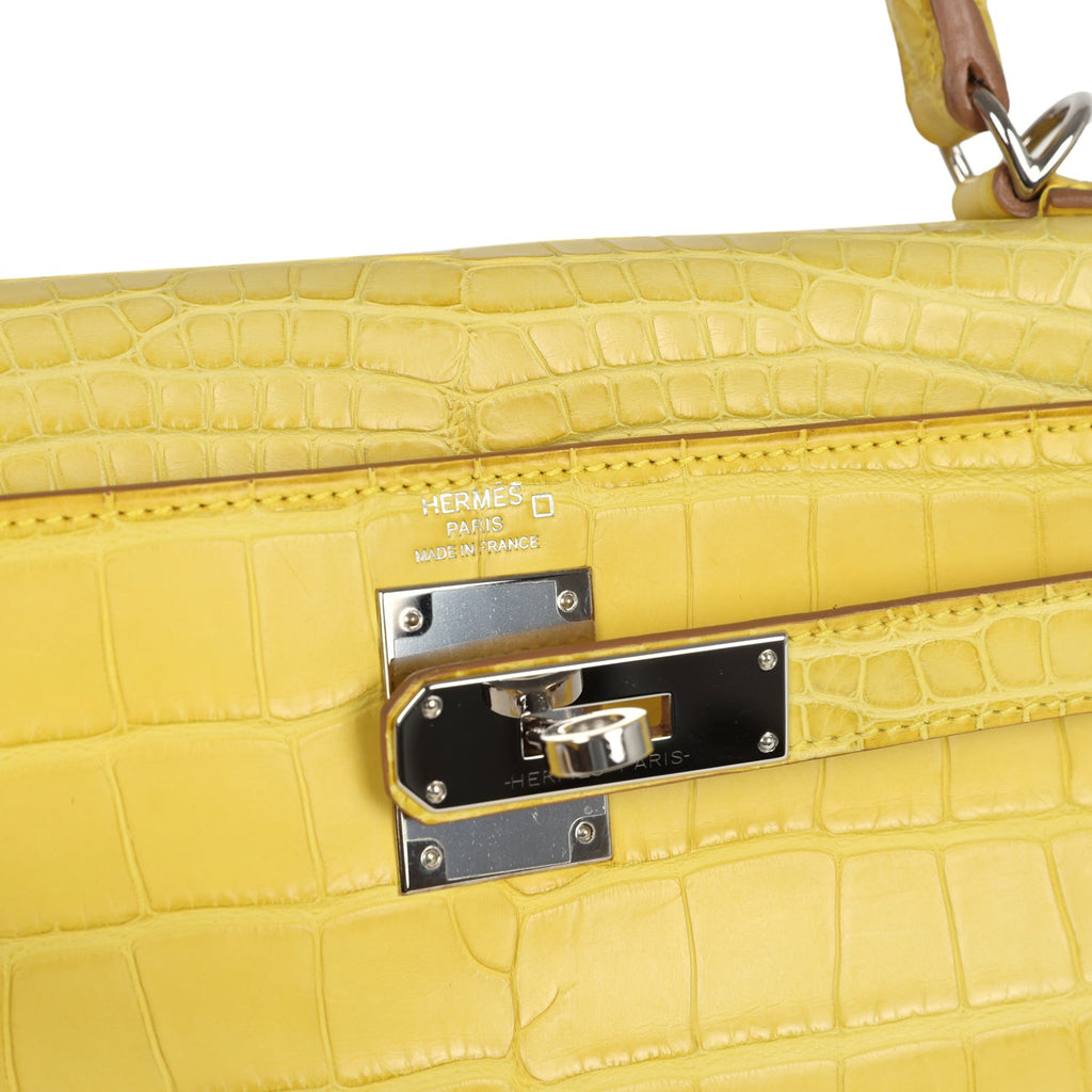 Pre-owned Hermes Kelly Retourne 28 Mimosa Matte Alligator Mississippiensis Palladium Hardware - Image 8