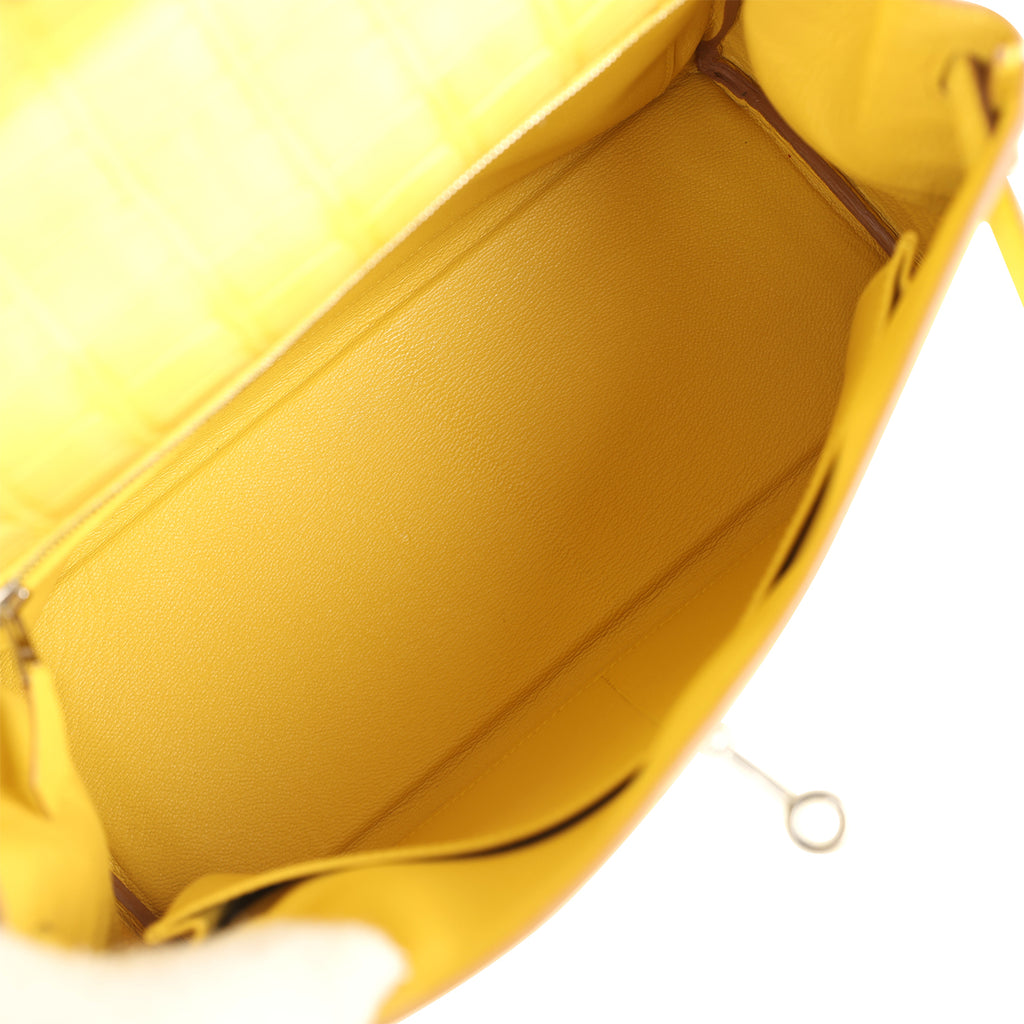 Pre-owned Hermes Kelly Retourne 28 Mimosa Matte Alligator Mississippiensis Palladium Hardware - Image 9