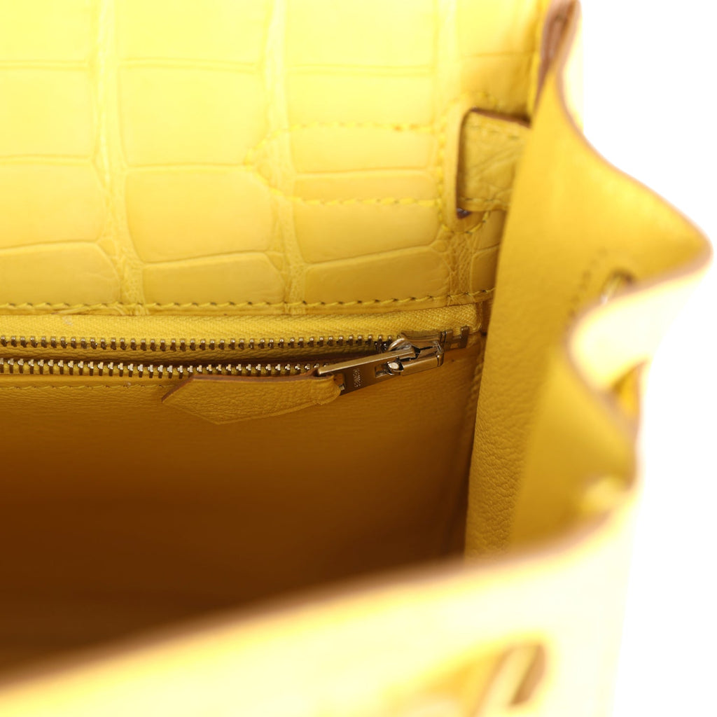 Pre-owned Hermes Kelly Retourne 28 Mimosa Matte Alligator Mississippiensis Palladium Hardware - Image 10