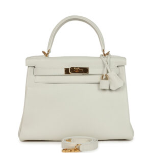 Pre-owned Hermes Kelly Retourne 28 White Evercolor Gold Hardware