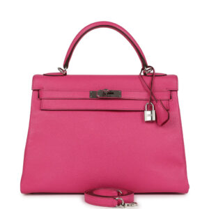 Pre-owned Hermes Kelly Retourne 32 Rose Tyrien Chevre Palladium Hardware