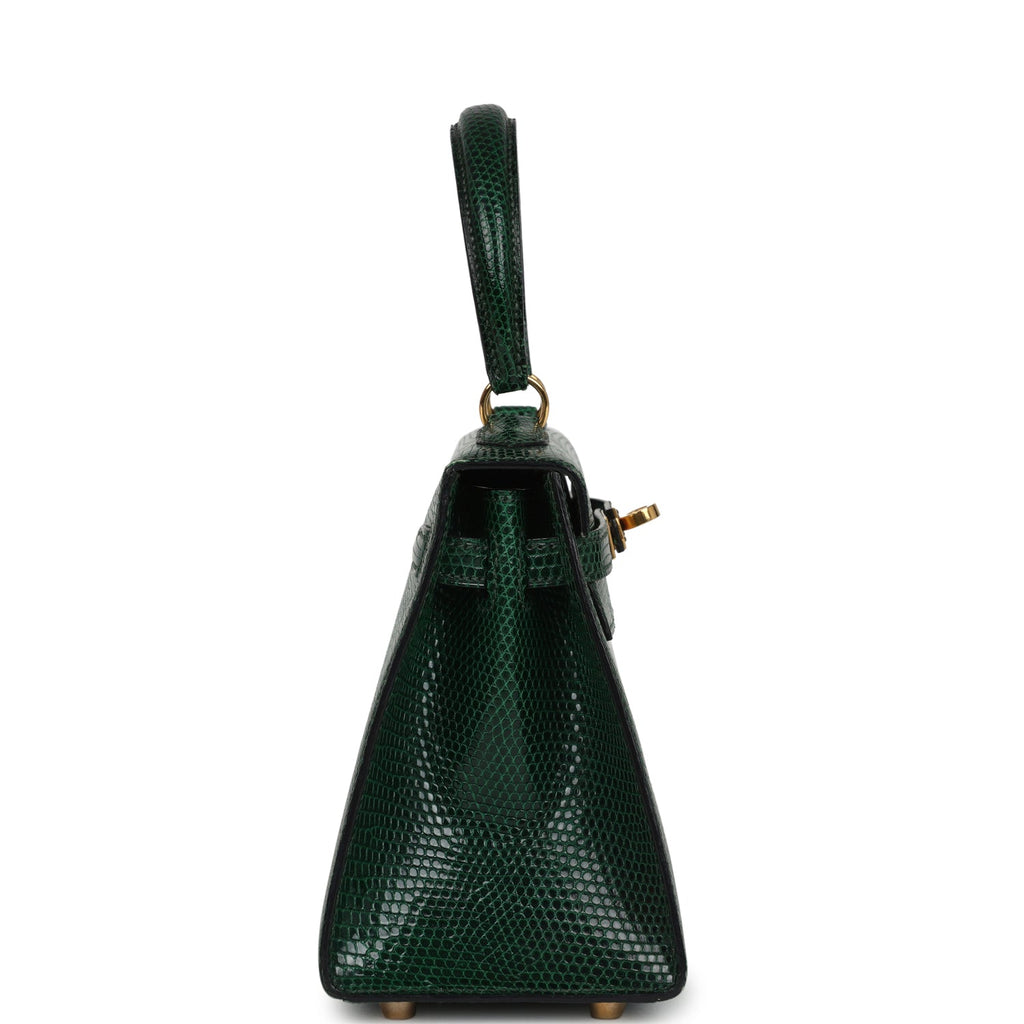 Vintage Hermes Kelly Sellier 20 Vert Fonce Varanus Salvator Lizard Gold Hardware - Image 4