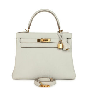 Pre-owned Hermes Kelly Retourne 28 Gris Pale Togo Gold Hardware
