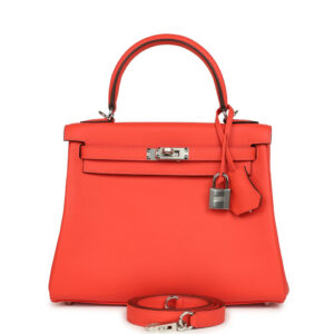 Hermes Kelly Retourne 25 Orange Field Swift Palladium Hardware