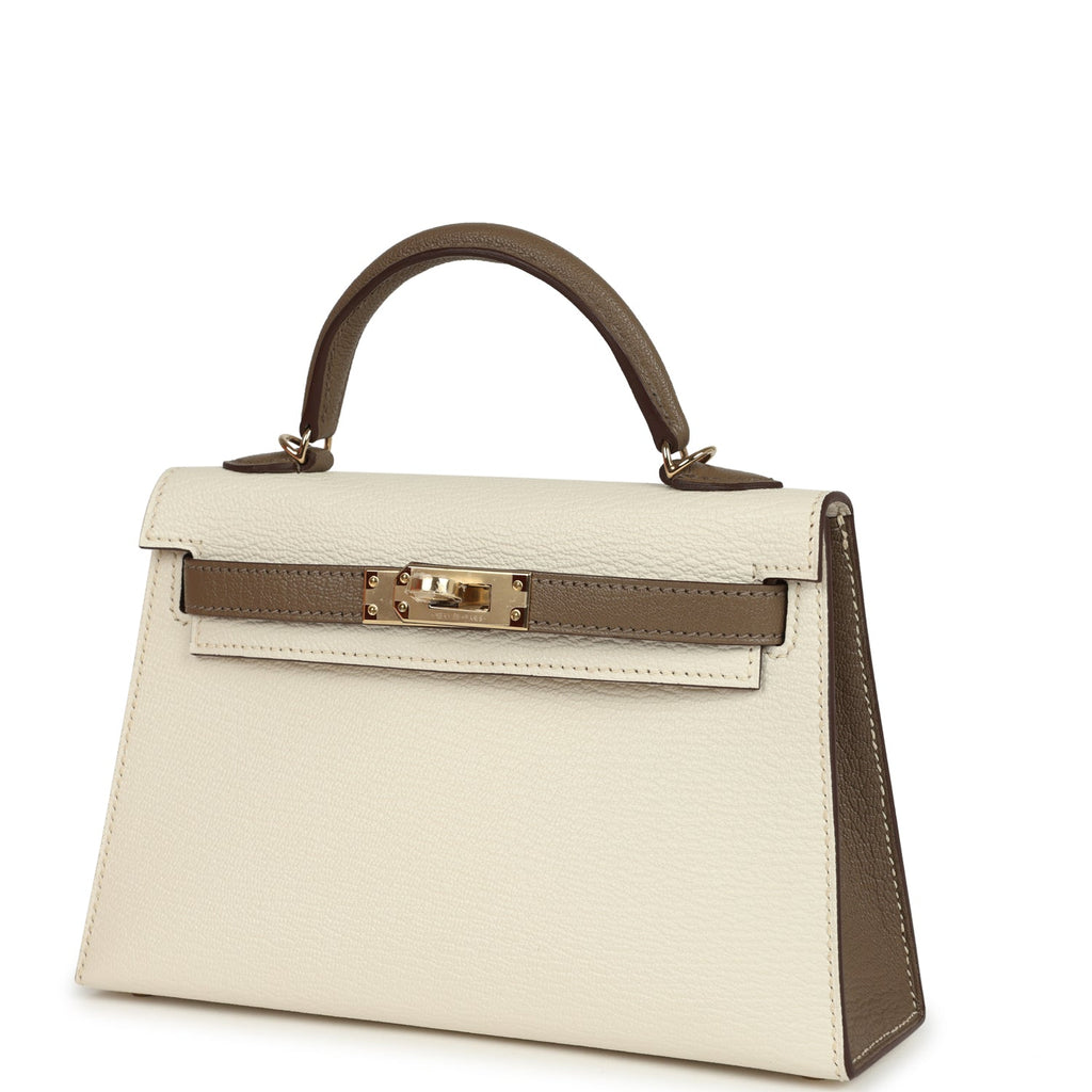 Hermes Special Order (HSS) Kelly Sellier 20 Nata and Etoupe Chevre Mysore Permabrass Hardware - Image 6