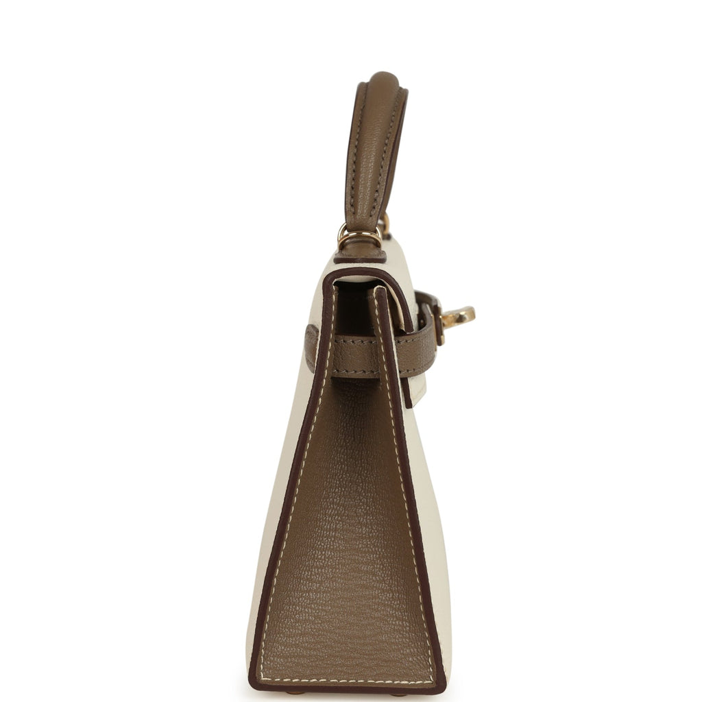 Hermes Special Order (HSS) Kelly Sellier 20 Nata and Etoupe Chevre Mysore Permabrass Hardware - Image 4