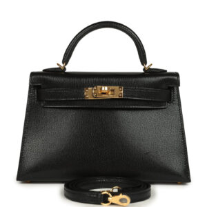 Hermes Kelly Sellier 20 Black Chevre Mysore Gold Hardware