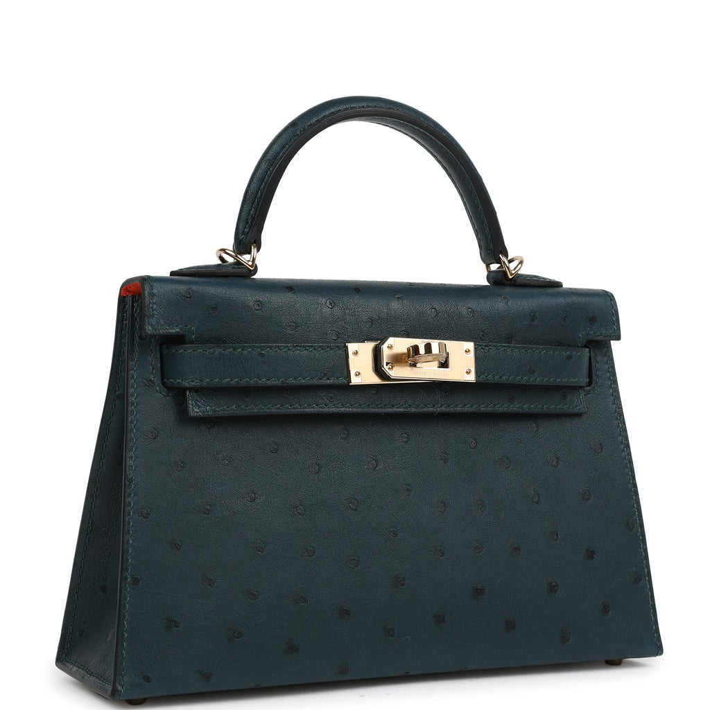 Hermes Special Order (HSS) Kelly Sellier 20 Vert Cypres Verso Ostrich Permabrass Hardware - Image 3
