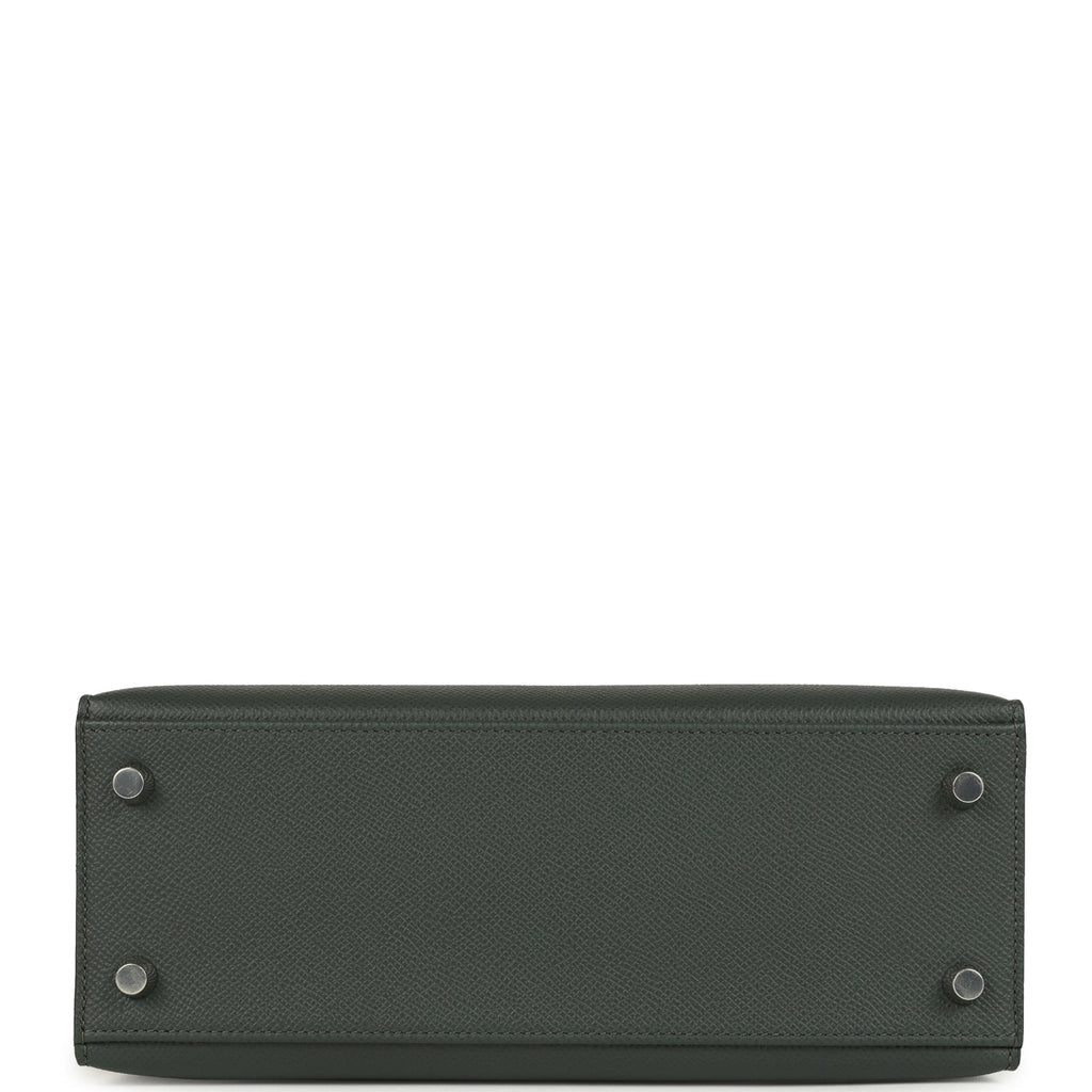 Hermes Kelly Sellier 25 Tri-Color Black, Vert Amande and Vert Mangrove Epsom Palladium Hardware - Image 7
