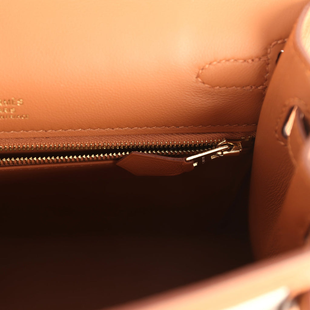 Hermes Kelly Sellier 25 Gold Swift and Ecru & Beige Toile H Canvas Gold Hardware - Image 10