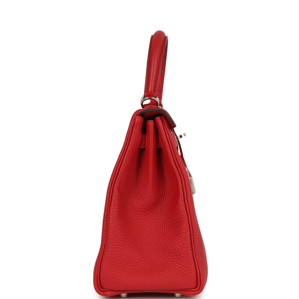 Pre-owned Hermes Kelly Retourne 25 Rouge Casaque Togo Palladium Hardware - Image 4