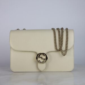 Gucci Off White Pebbled Interlocking Medium Bag