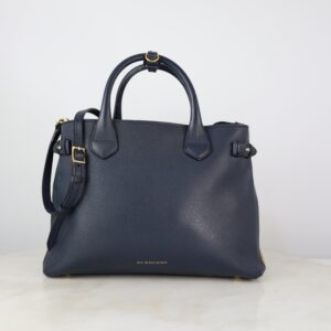 Burberry Navy House Check Medium Pebbled Banner Top Handle Bag