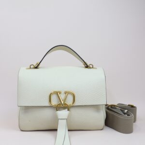 Valentino Off White V Ring Flap Chain Crossbody Bag