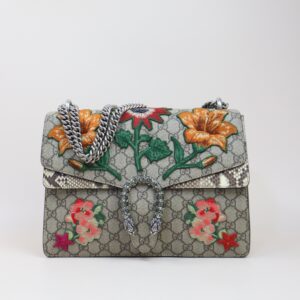 Gucci Ebony GG Medium Dionysus Bee/Floral Supreme Crystal Shoulder Bag