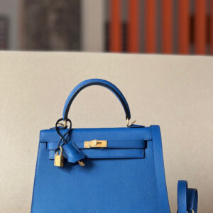 Kelly 25 Epsom Bleu France (71) Gold Hardware