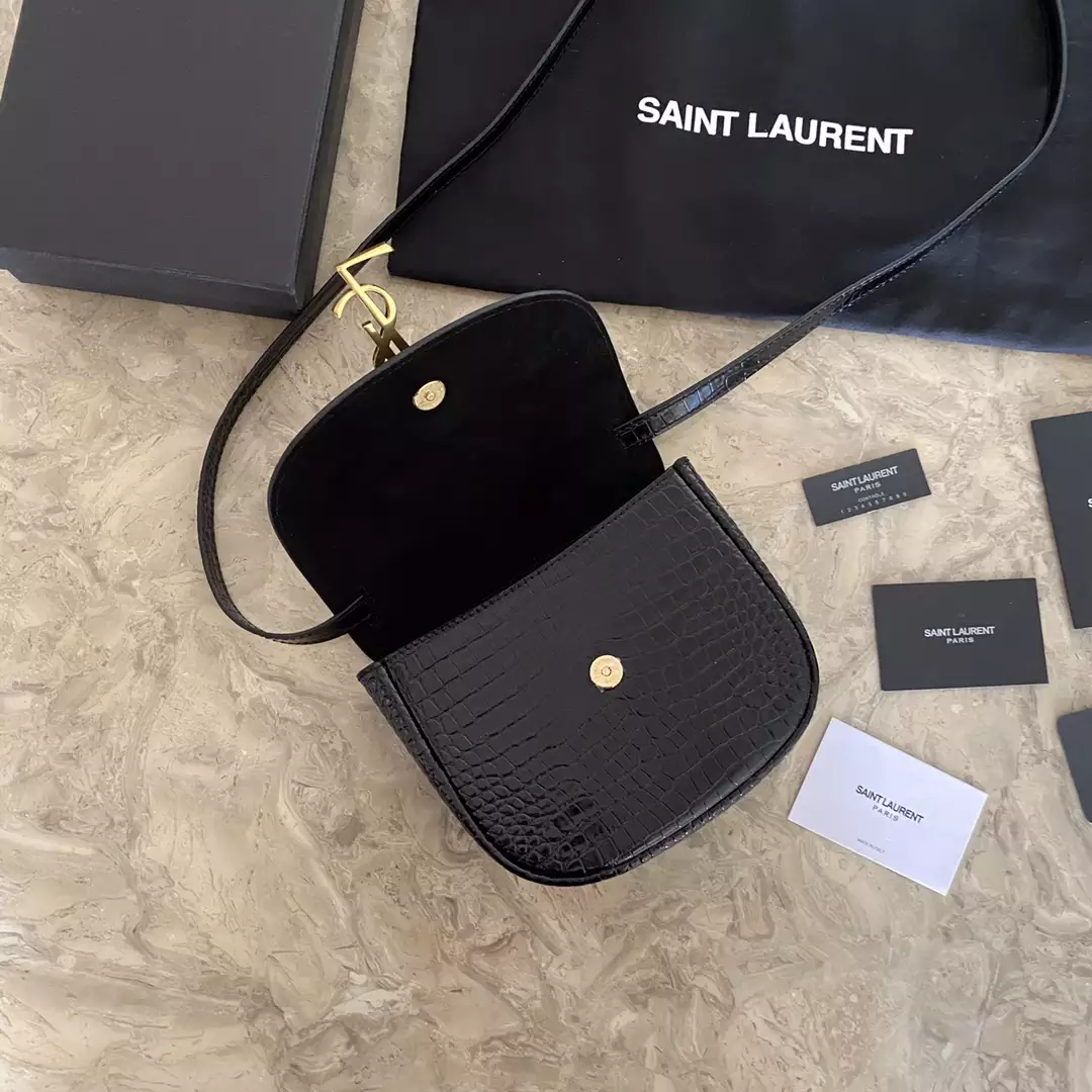 Kaia Small Satchel in Shiny Crocodile-Embossed Leather - Image 4