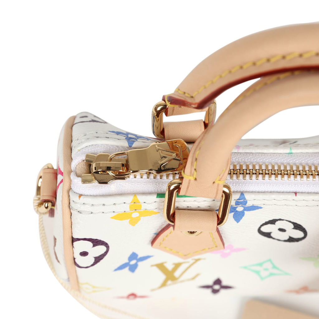 Louis Vuitton X Murakami Nano Speedy Bag White Multicolor Monogram Gold Hardware - Image 9