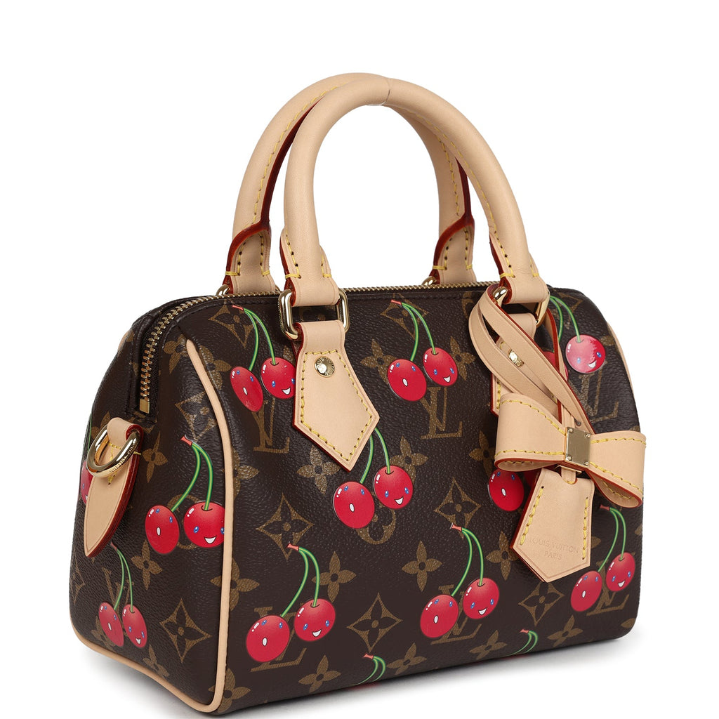 Louis Vuitton X Takashi Murakami Cerises Speedy Bandouliere 20 Bag Brown Cherry Monogram Gold Hardware - Image 3