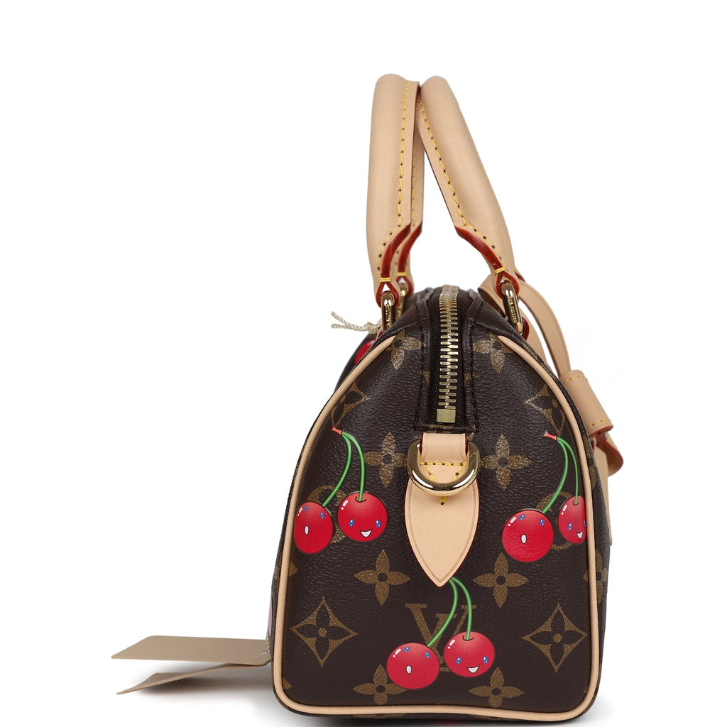 Louis Vuitton X Takashi Murakami Cerises Speedy Bandouliere 20 Bag Brown Cherry Monogram Gold Hardware - Image 4
