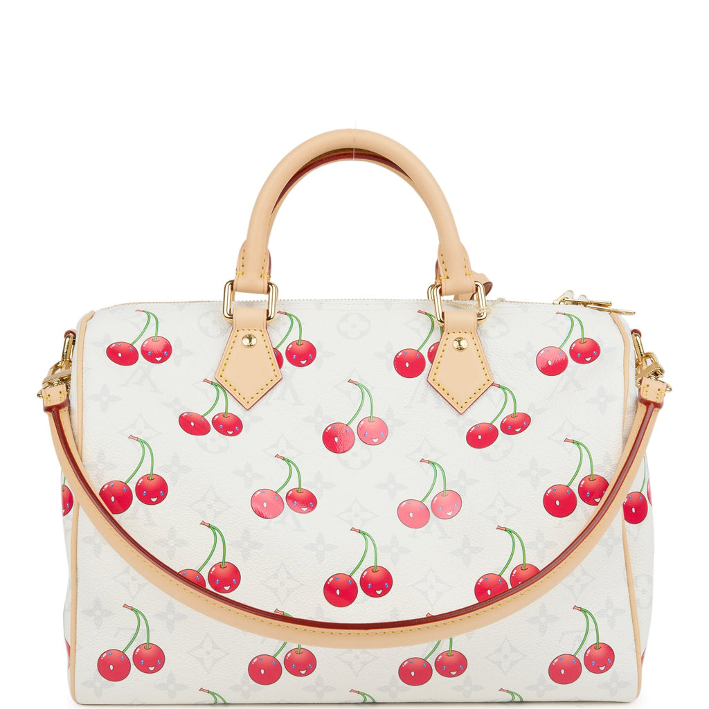 Louis Vuitton X Takashi Murakami Soft Speedy Bandouliere 30 Cherry White Monogram Gold Hardware - Image 5