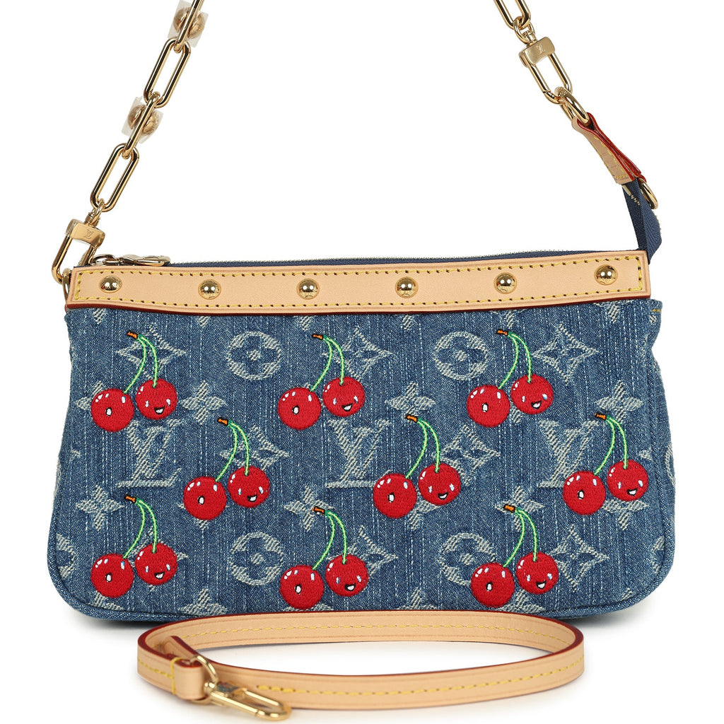 Louis Vuitton X Takashi Murakami Cherry Pochette Accessories Denim Monogram Gold Hardware - Image 3