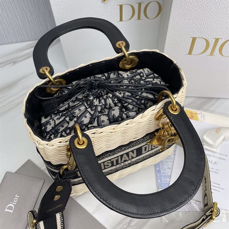 Mini Lady Dior bag Natural Wicker Blue Dior Oblique Jacquard - Image 8