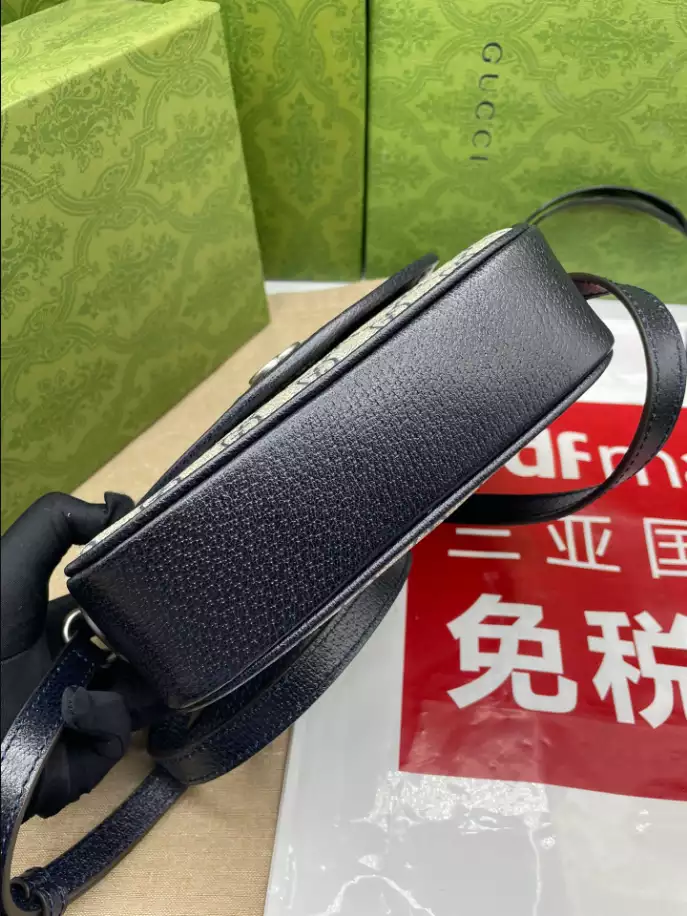 Ophidia GG mini shoulder bag in beige and ebony GG Supreme - Image 9