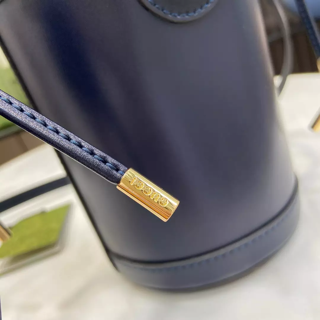 Ophidia Mini Bucket Bag in Dark Blue Leather - Repbags.ru - Image 8