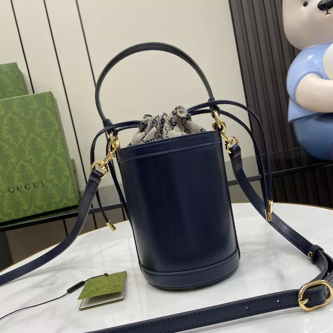 Ophidia Mini Bucket Bag in Dark Blue Leather - Repbags.ru - Image 9