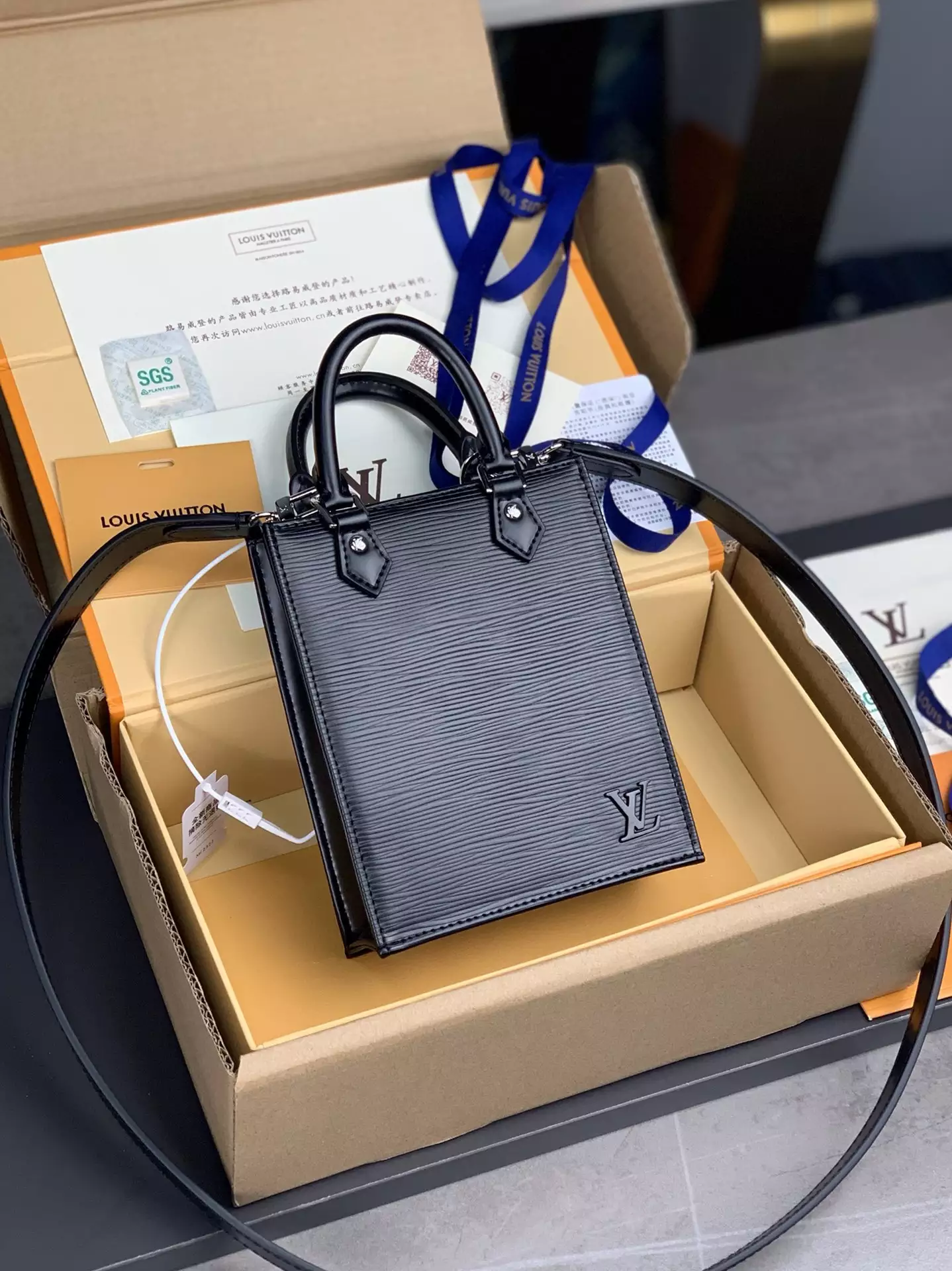 Petit Sac Plat Bag Black Epi Cowhide Leather - Repbags.ru - Image 3