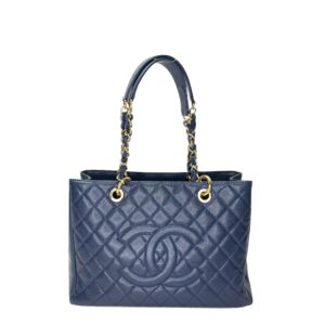 GST Medium Blue Tote Bag in Caviar Leather, Gold hardware