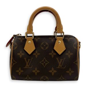 Speedy Top Handle Bag Nano Brown in Monogram Coated Canvas, Gold hardware