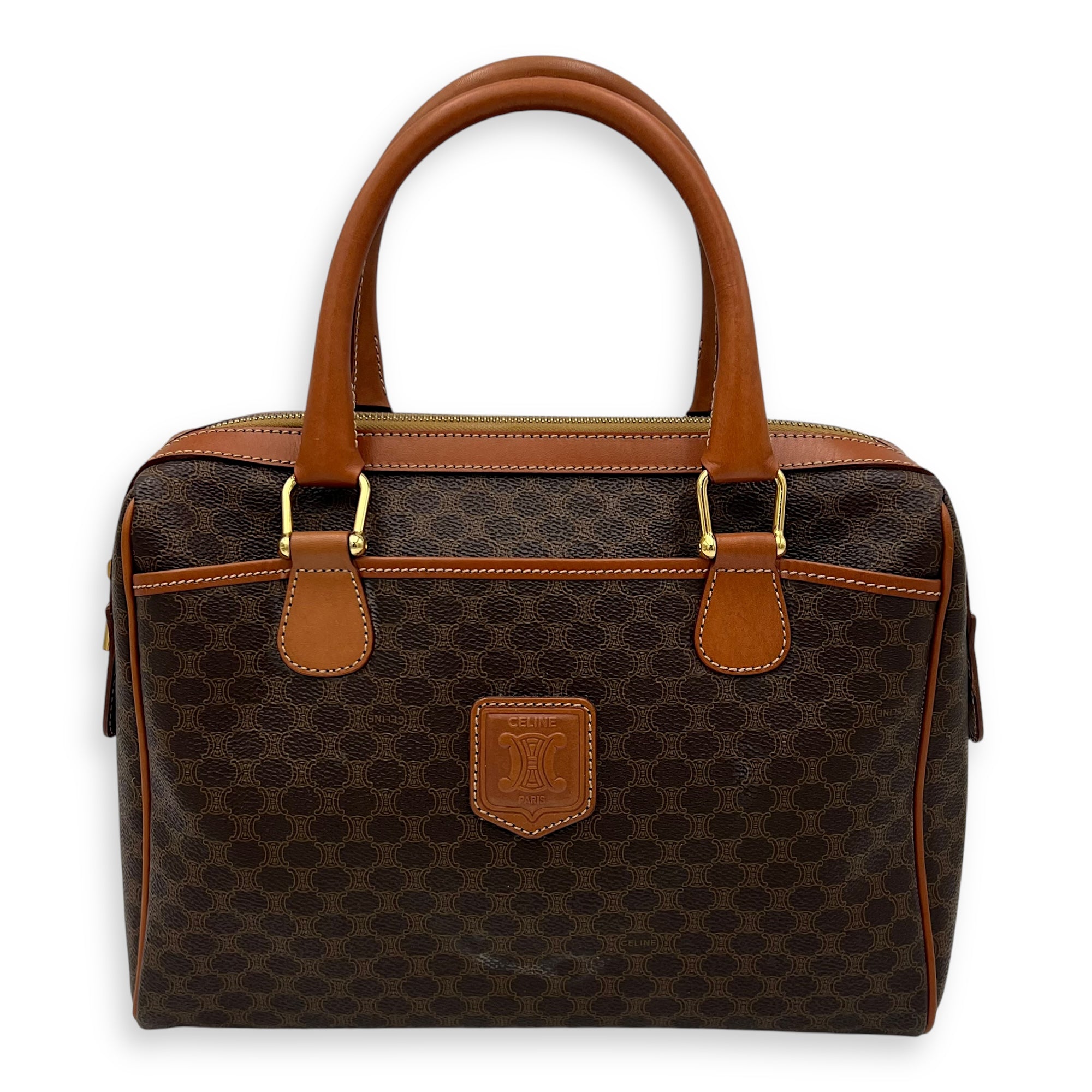 Macadam Top Handle Bag Brown in Coated Canvas, Gold hardware