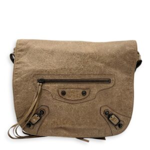 Folk Brown Crossbody Bag in Distressed Leather, Gunmetal hardware