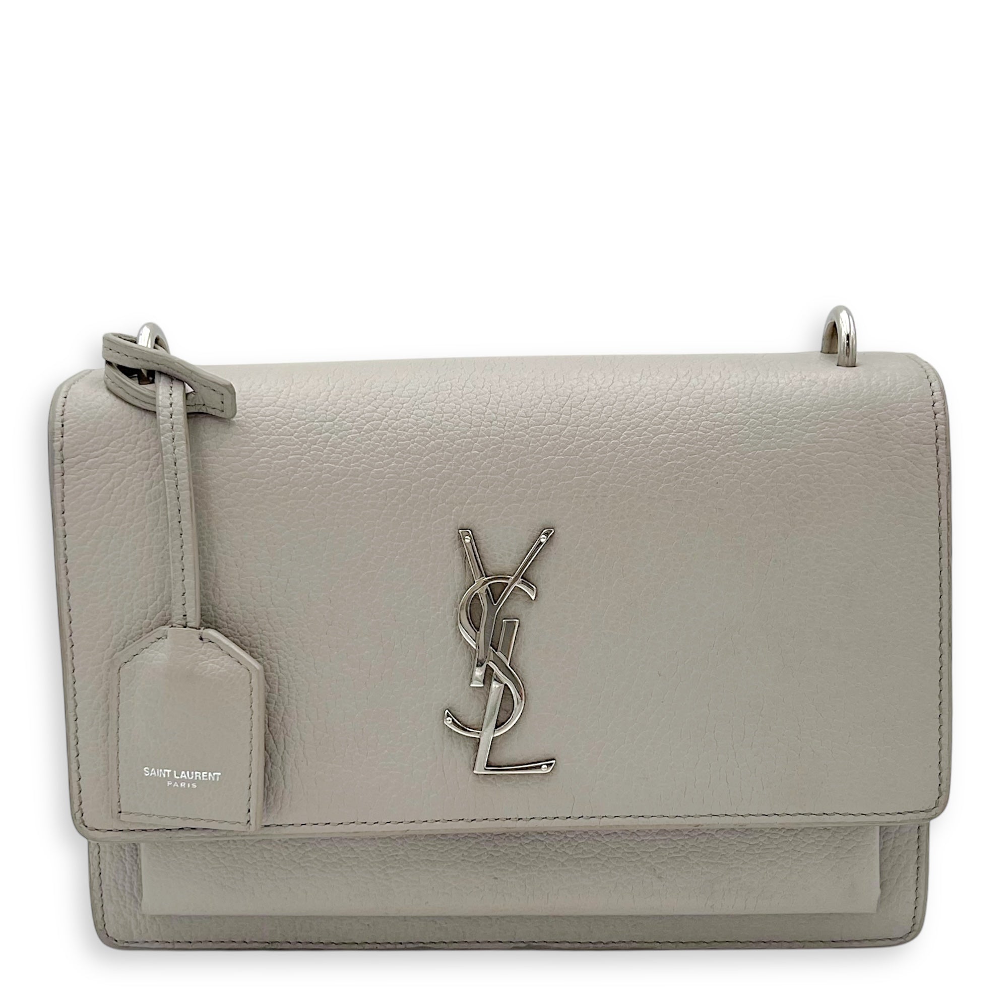 Sunset Medium Grey Shoulder Bag in Calfskin, Silver hardware