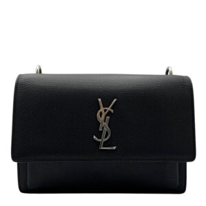 Sunset Shoulder Bag Black in Calfskin, Silver hardware