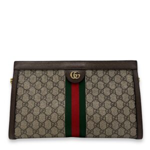 Ophidia Shoulder Bag Brown in Coated Canvas, Gold hardware