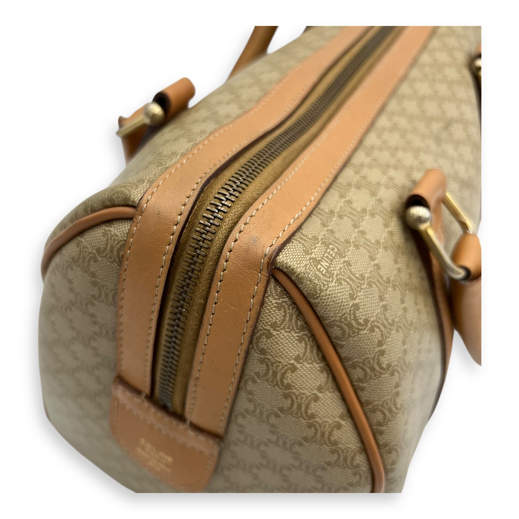 Vintage Macadam Boston Top Handle Bag Beige in Coated Canvas, Gold hardware - Image 14