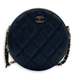 GHW mini round Crossbody Bag Mini Blue in Caviar Leather, Gold hardware