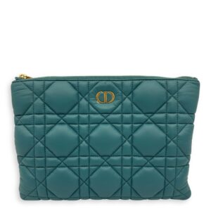 Caro Pouch Blue in Cannage Quilted Padded, Gold hardware