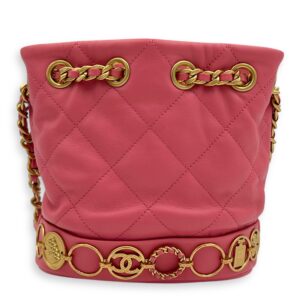Quilted Seasonal Bucket Bag Pink in Calfskin, Gold hardware