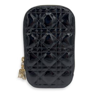 Cannage Top Handle Bag Black in Patent Leather, Gold hardware