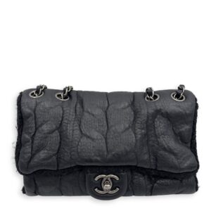 Paris Edinburgh Chic Knit Shoulder Bag Black in Calfskin, Silver hardware