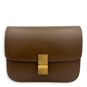 Box Crossbody Bag Beige in Calfskin, Gold hardware