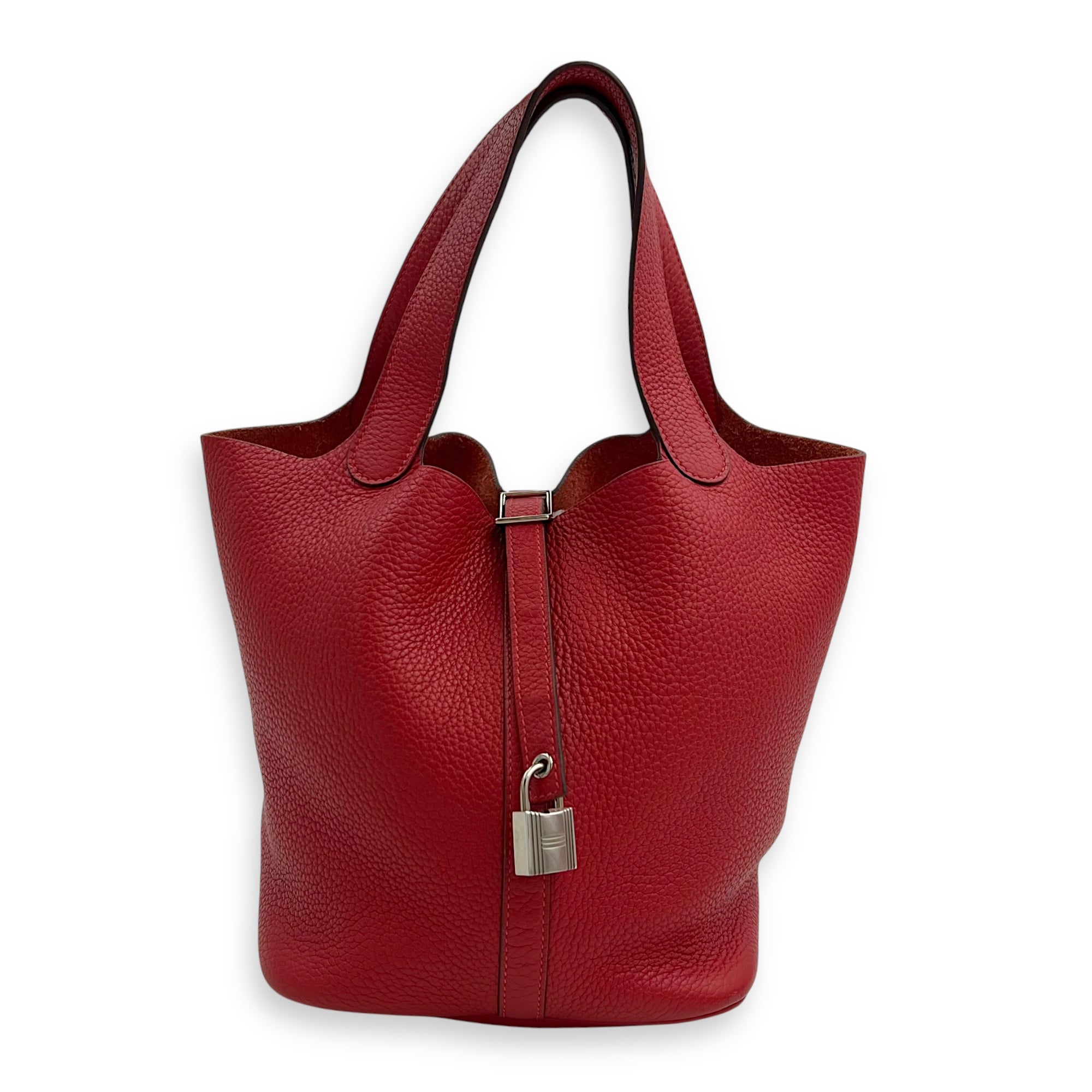 Picotin 26 Red Bucket Bag in Clemence, Palladium hardware