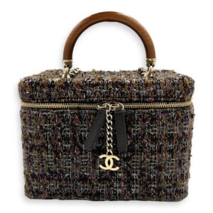 Vanity Case Wood Multi-colour Top Handle Bag in Tweed, Gold hardware
