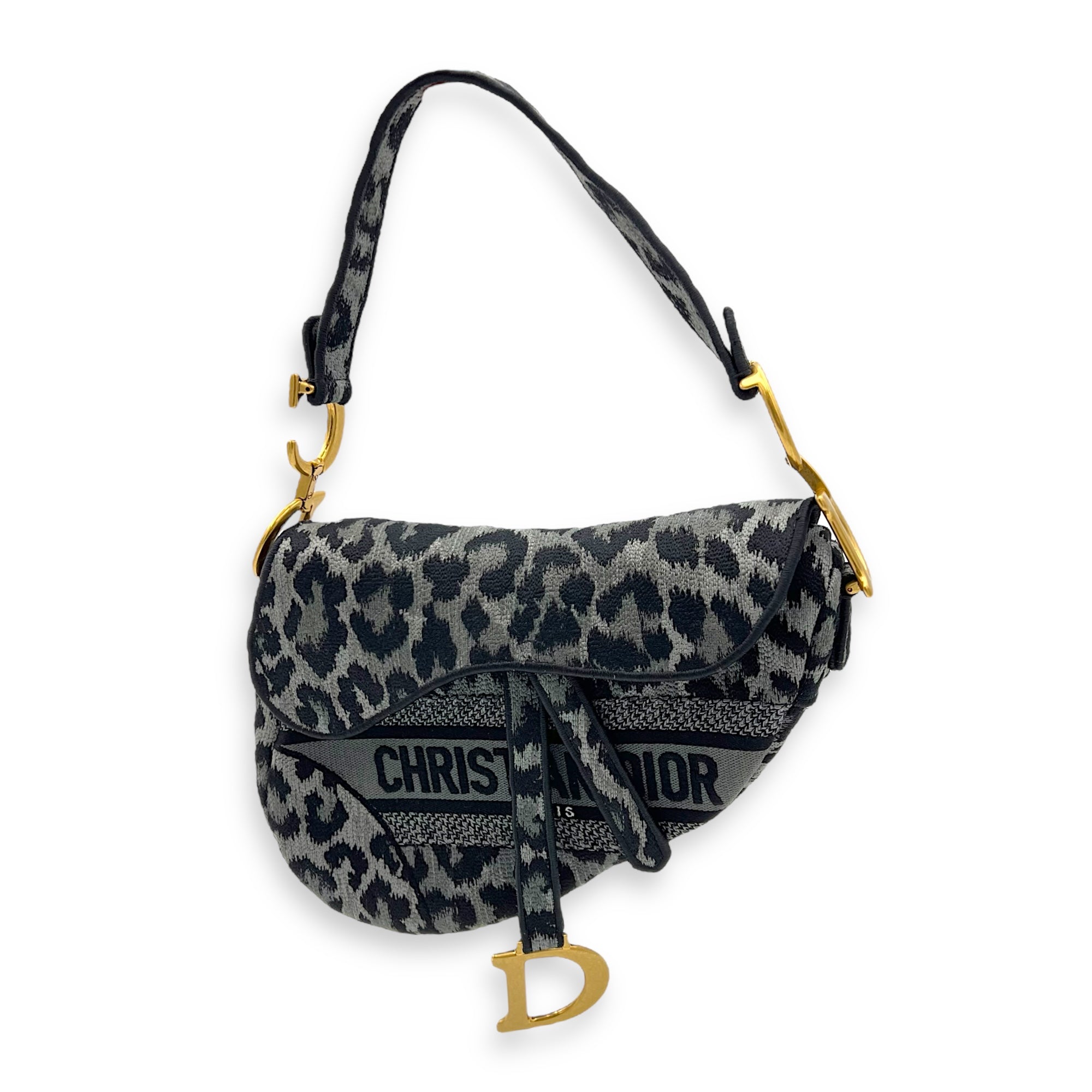 Saddle Grey Shoulder Bag in Jacquard, Gold hardware