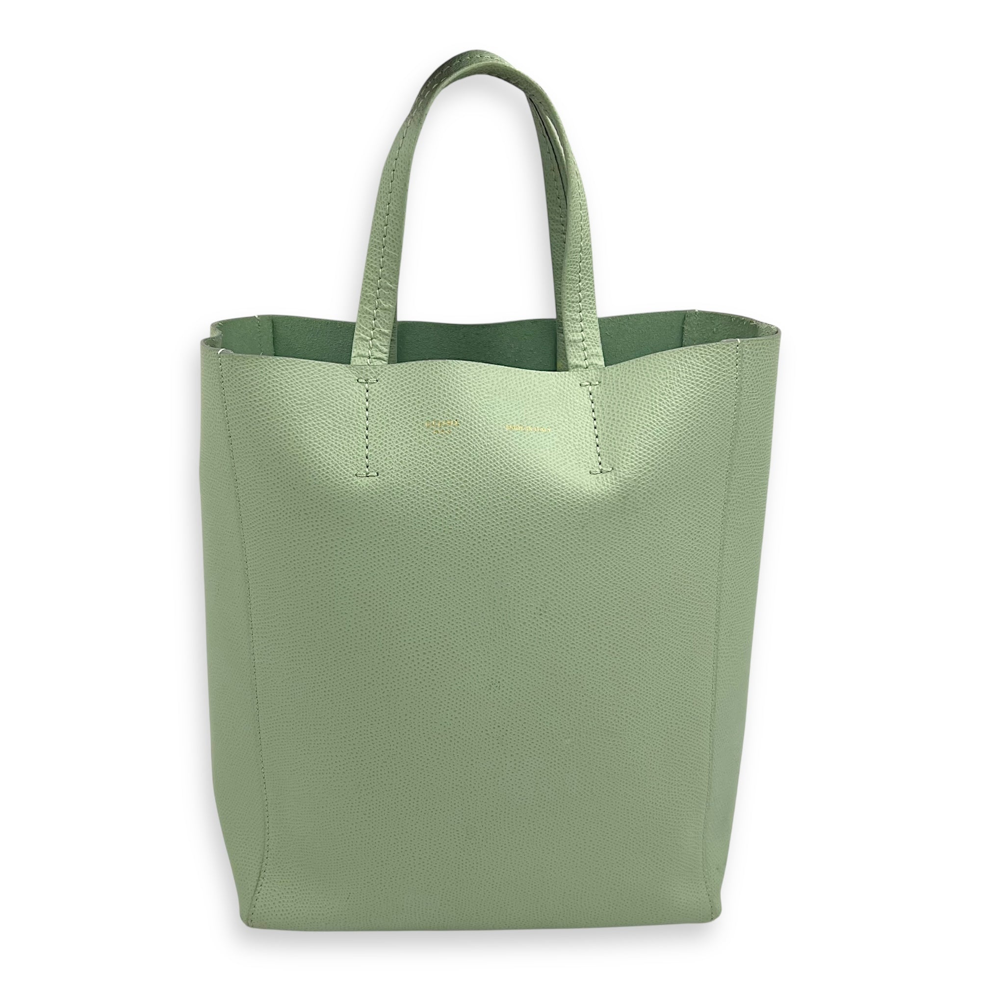 Cabas Green Tote Bag in Calfskin, Gold hardware